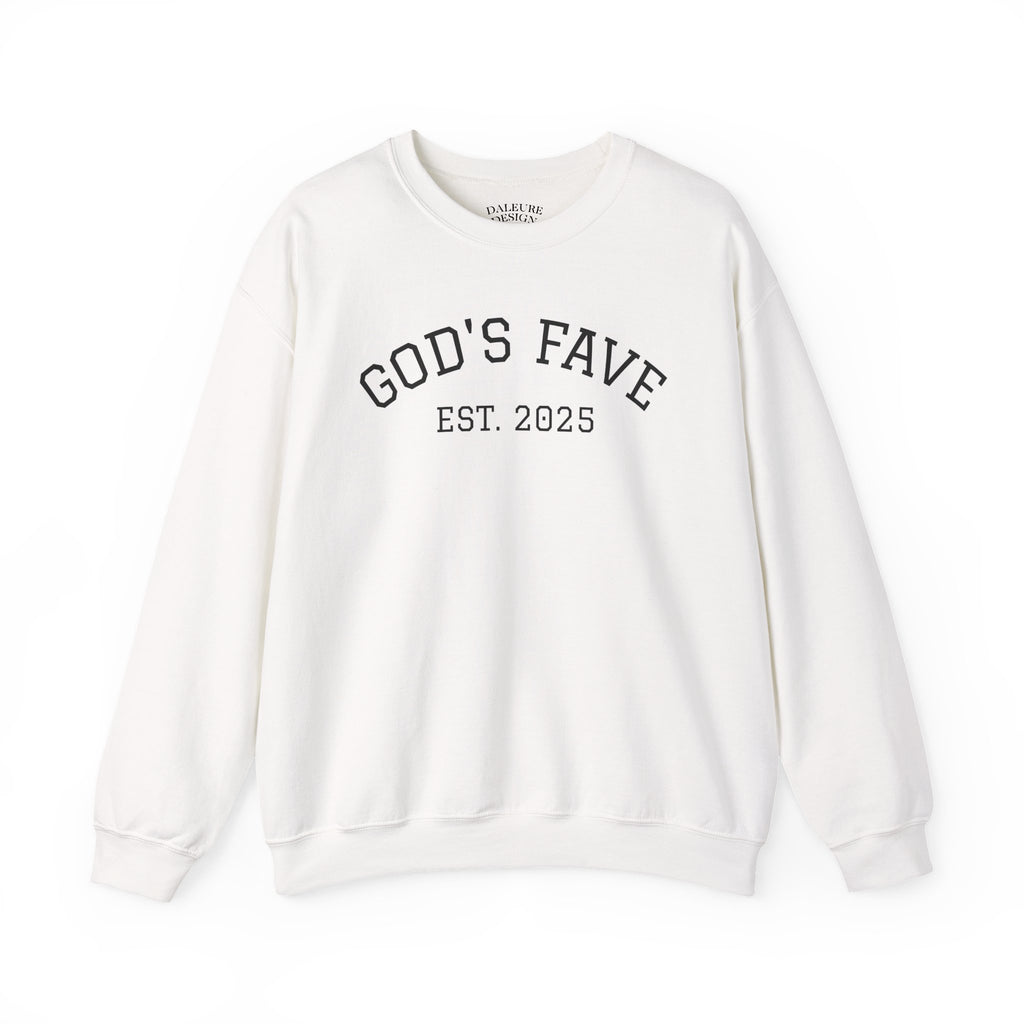 Crewneck Sweatshirt — “God's Fave” Est. 2025 with Inspirational Back Quote