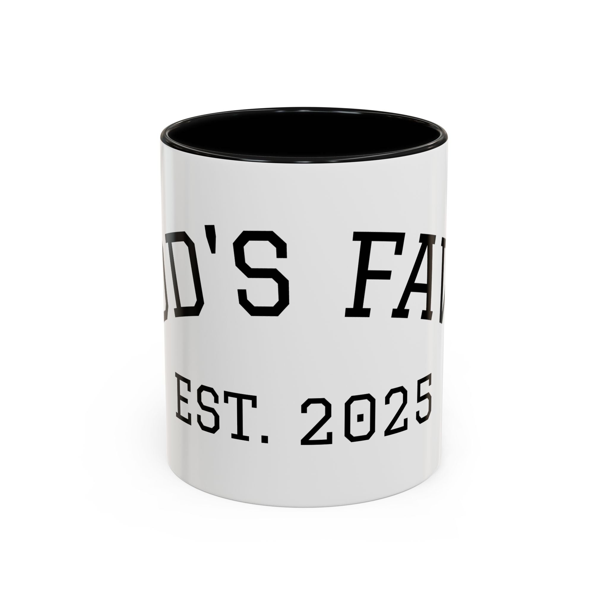 Accent Coffee Mug – "Dad's Fave" Established 2025, Black-Handle Personalized Gift