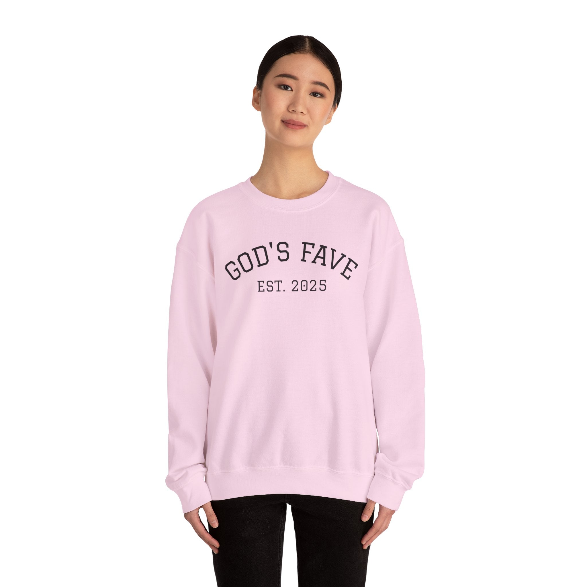 Crewneck Sweatshirt — “God's Fave” Est. 2025 with Inspirational Back Quote