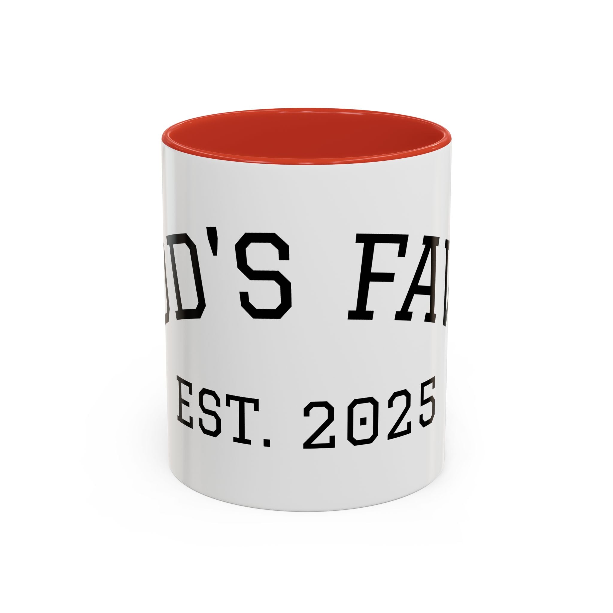 Accent Coffee Mug – "Dad's Fave" Established 2025, Black-Handle Personalized Gift