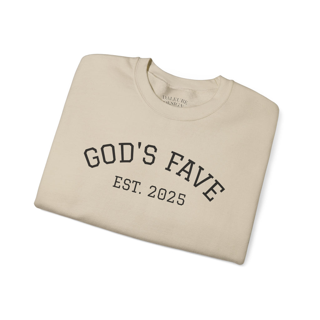 Crewneck Sweatshirt — “God's Fave” Est. 2025 with Inspirational Back Quote