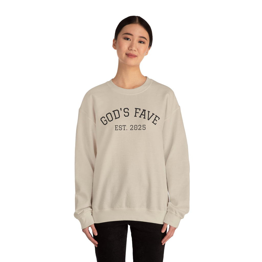 Crewneck Sweatshirt — “God's Fave” Est. 2025 with Inspirational Back Quote