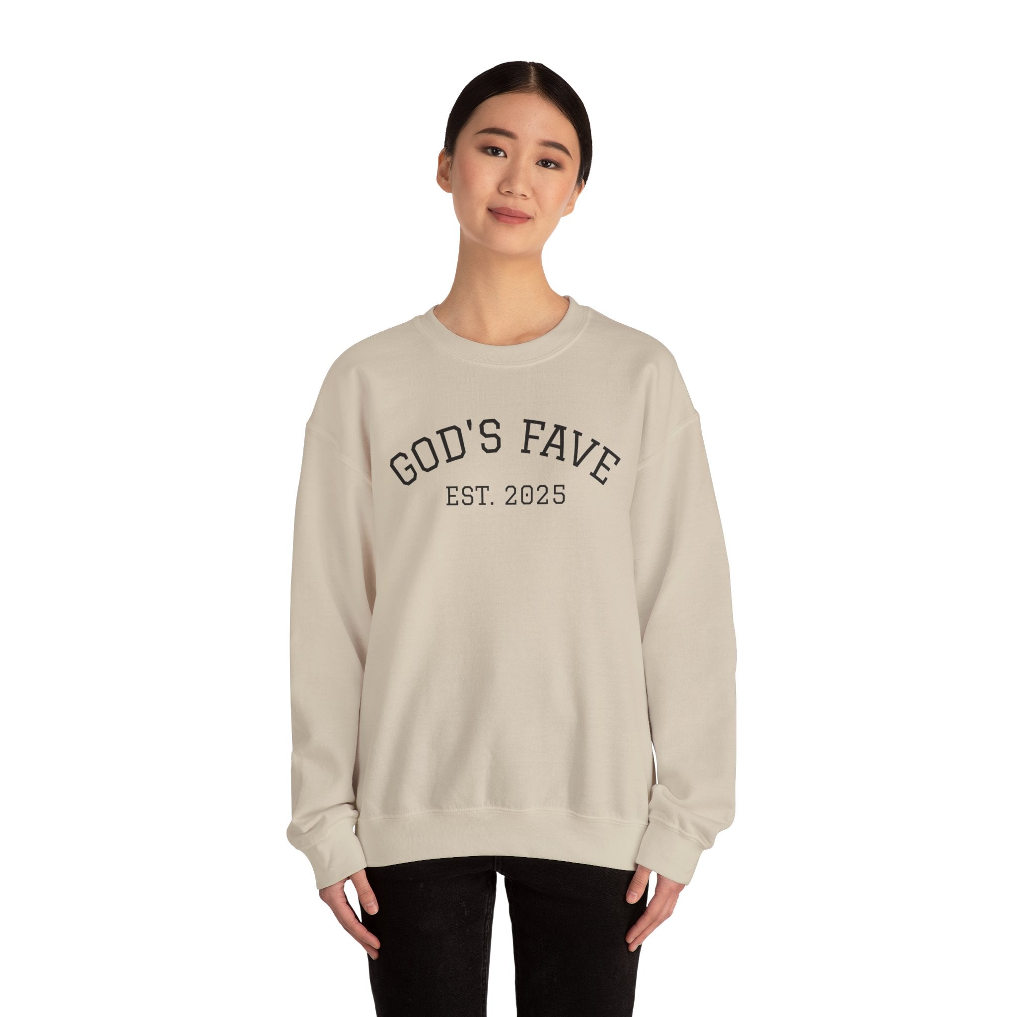 Crewneck Sweatshirt — “God's Fave” Est. 2025 with Inspirational Back Quote
