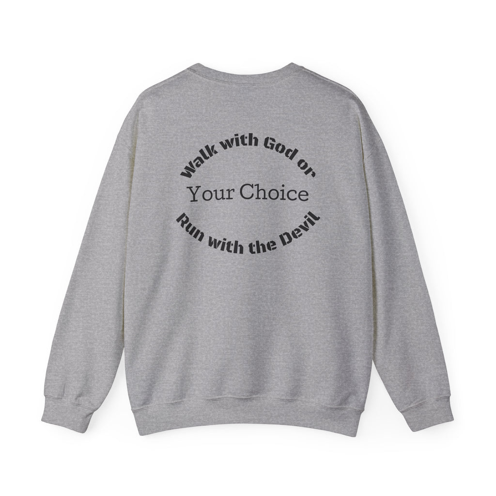 Christian Crewneck Sweatshirt — "God Gear Est. 2025" with "Walk with God or Run with the Devil" Back Design