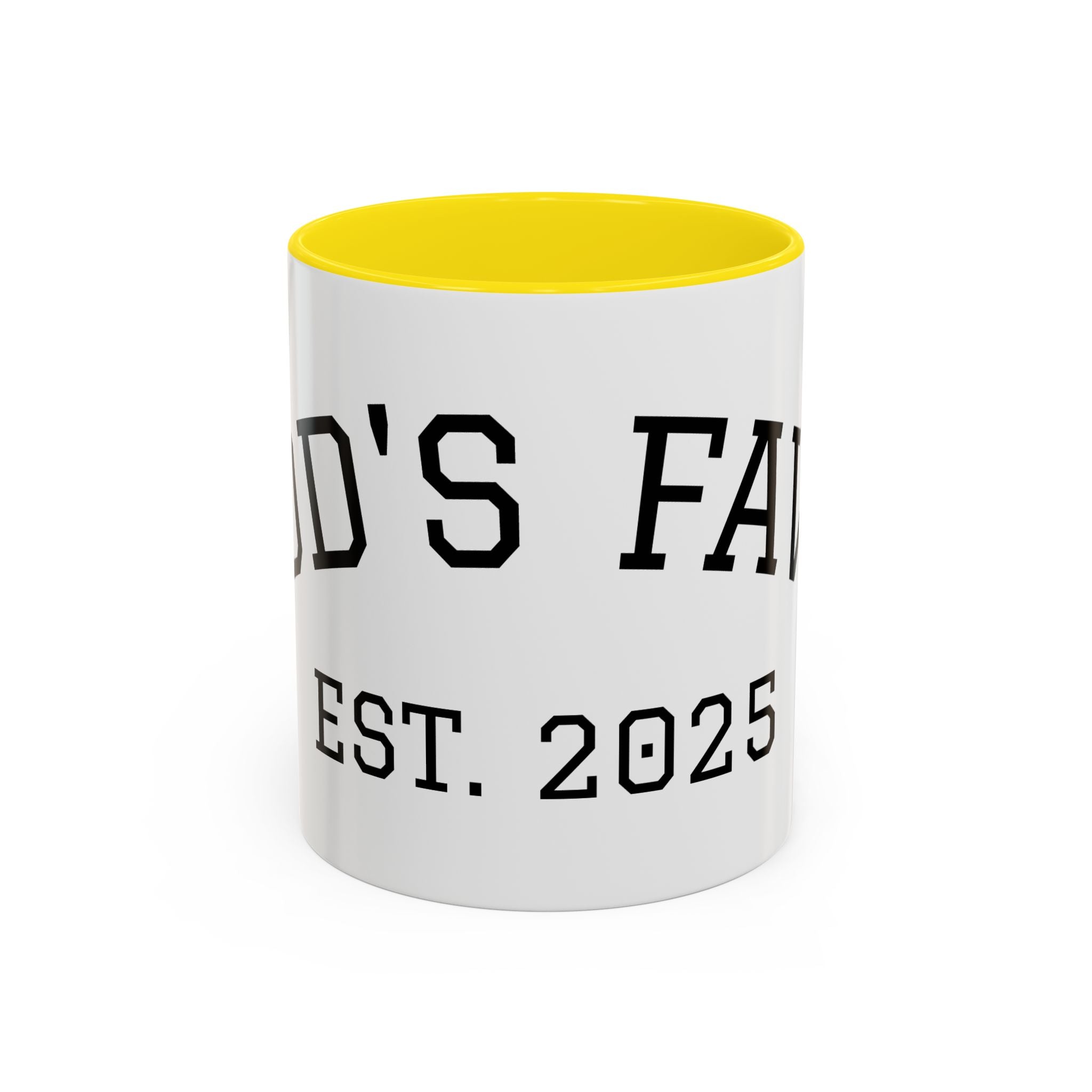 Accent Coffee Mug – "Dad's Fave" Established 2025, Black-Handle Personalized Gift